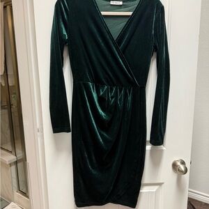 Green Velvet Wrap Dress
